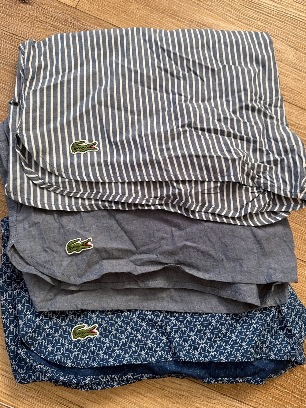 Lacoste Men's' Blue Mix Stripe, Chambray & Patterned  Boxers - set of 3 size XL